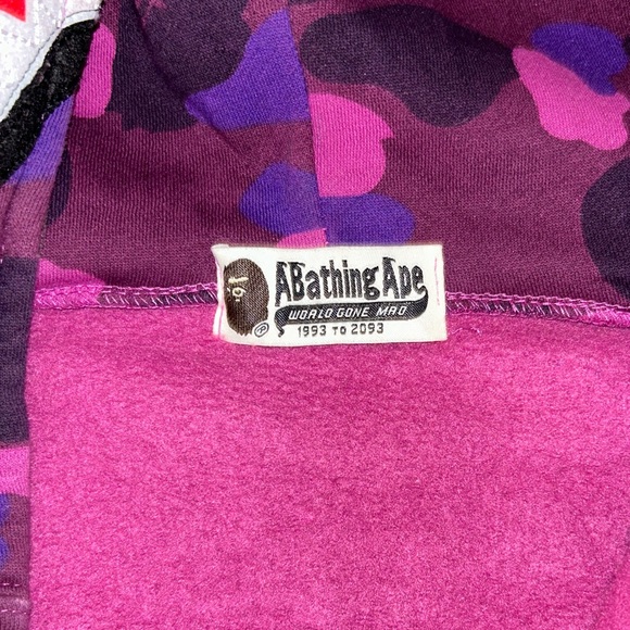 BAPE A BATHING APE PURPLE COLOR CAMO SHARK FULL ZIP HOODIE Men’s Medium - Picture 8 of 14
